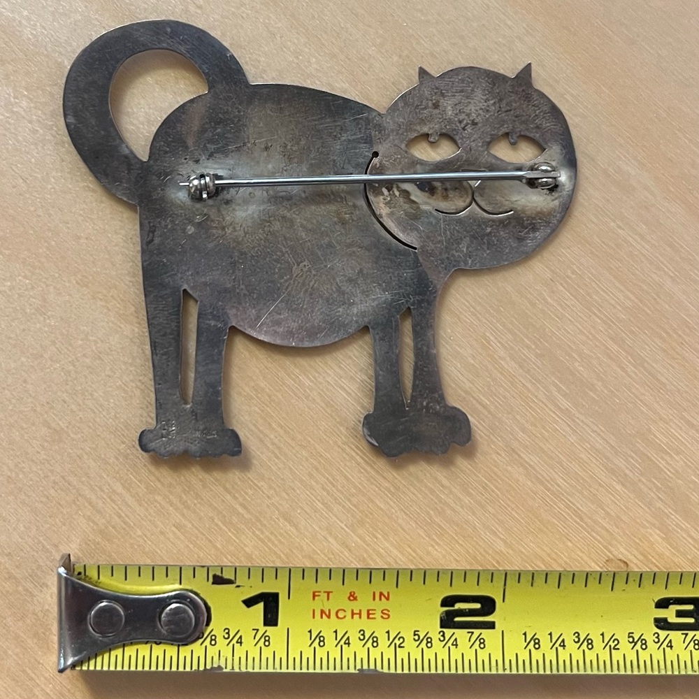 Vintage, unique sterling silver cat brooch pin - Picture 2 of 3